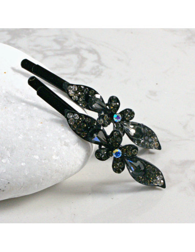 Wsuwka do włosów kwiatek z kryształkami GRAFIT...