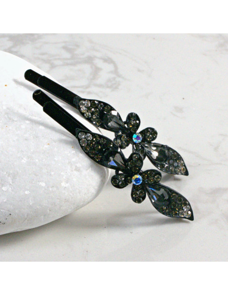 Wsuwka do włosów kwiatek z kryształkami GRAFIT 2 szt. Lolita Akcesoria