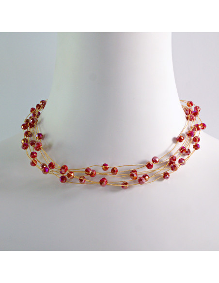 Naszyjnik wielosznurowy choker z koralikami Lolita Accessories czerwony