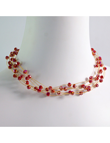 Naszyjnik wielosznurowy choker z koralikami Lolita Accessories czerwony