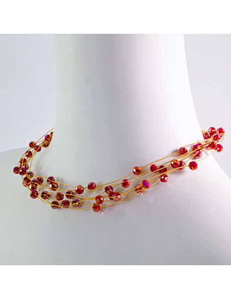 Naszyjnik wielosznurowy choker z koralikami Lolita Accessories czerwony