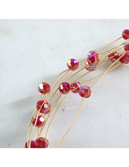 Naszyjnik wielosznurowy choker z koralikami Lolita Accessories czerwony