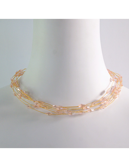 Naszyjnik wielosznurowy choker z koralikami Lolita Accessories łososiowy