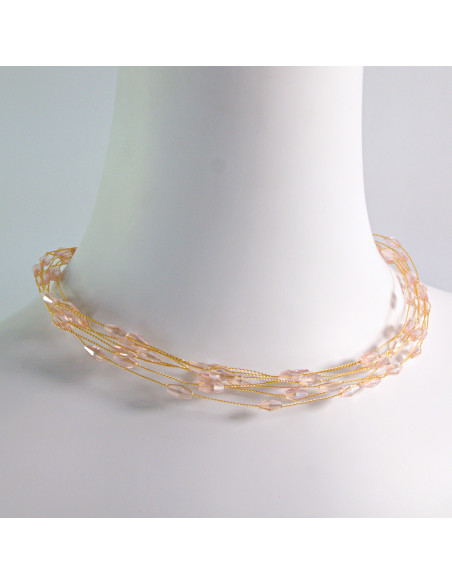 Naszyjnik wielosznurowy choker z koralikami Lolita Accessories łososiowy