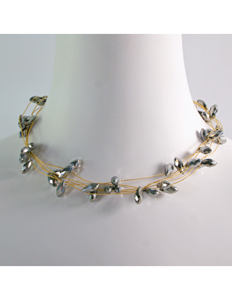 Naszyjnik Korale wielosznurowy choker z koralikami Lolita Accessories Szare