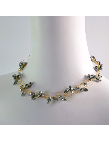 Naszyjnik Korale wielosznurowy choker z koralikami Lolita Accessories Szare