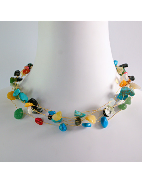 Naszyjnik wielosznurowy choker z kamieniami Lolita Accessories kolory