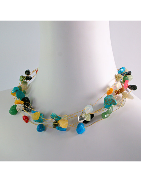 Naszyjnik wielosznurowy choker z kamieniami Lolita Accessories kolory