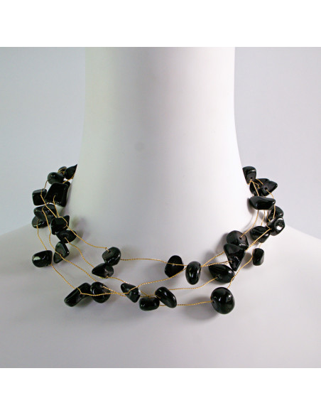 Naszyjnik wielosznurowy choker z kamieniami Lolita Accessories czarny