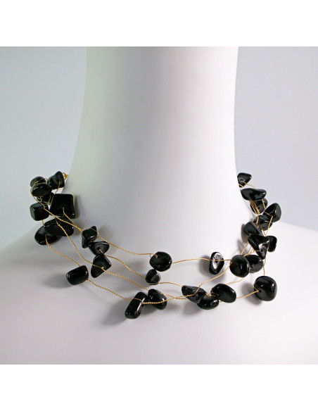 Naszyjnik wielosznurowy choker z kamieniami Lolita Accessories czarny