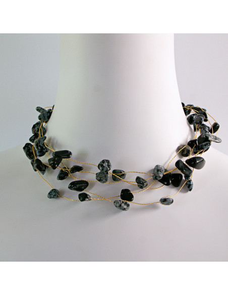 Naszyjnik wielosznurowy choker z kamieniami Lolita Accessories czarny