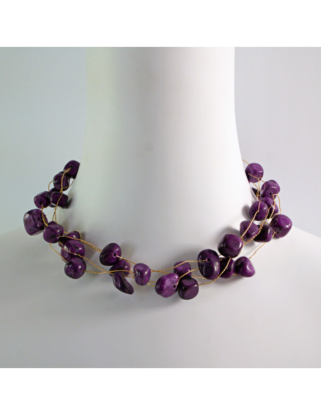 Naszyjnik wielosznurowy choker z kamieniami Lolita Accessories fioletowy