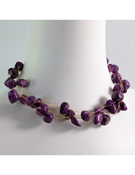 Naszyjnik wielosznurowy choker z kamieniami Lolita Accessories fioletowy