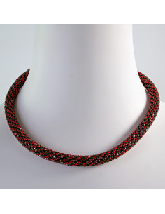 Komplet Naszyjnik Kolia z cyrkoniami czerwony, kolczyki...