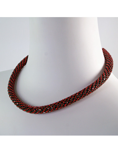 Komplet Naszyjnik Kolia z cyrkoniami czerwony,...