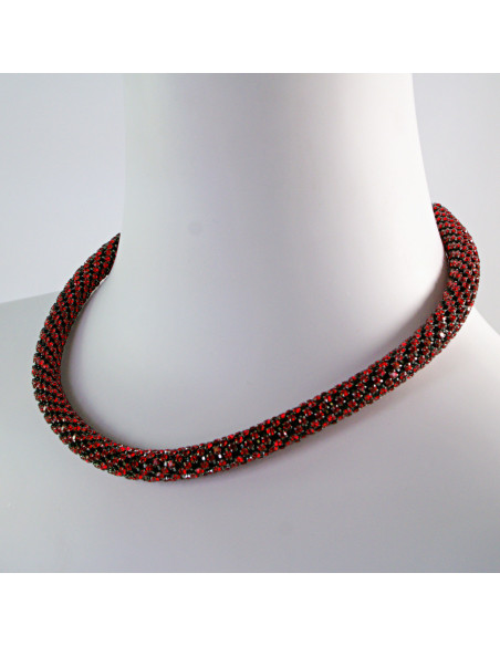 Komplet Naszyjnik Kolia z cyrkoniami czerwony, kolczyki Lolita Accessories