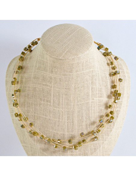 Naszyjnik czarny choker z koralikami Lolita Accessories Khaki Fluo