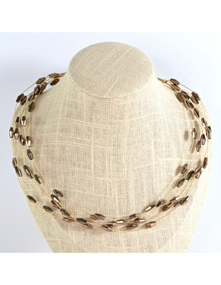 Naszyjnik czarny choker z koralikami Lolita Accessories brązy