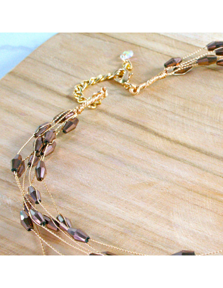 Naszyjnik czarny choker z koralikami Lolita Accessories brązy