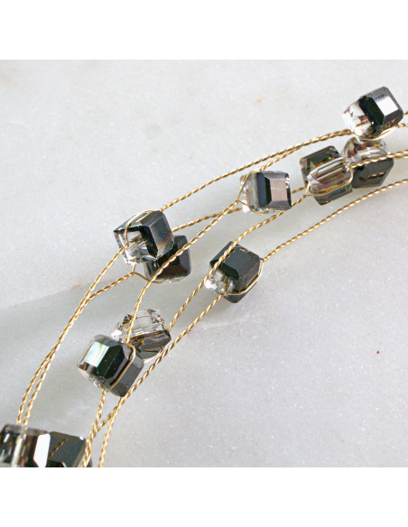 Naszyjnik czarny choker z koralikami Lolita Accessories brązy