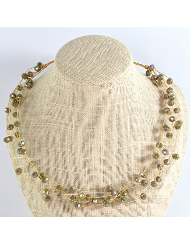 Naszyjnik czarny choker z koralikami Lolita Accessories Khaki Fluo