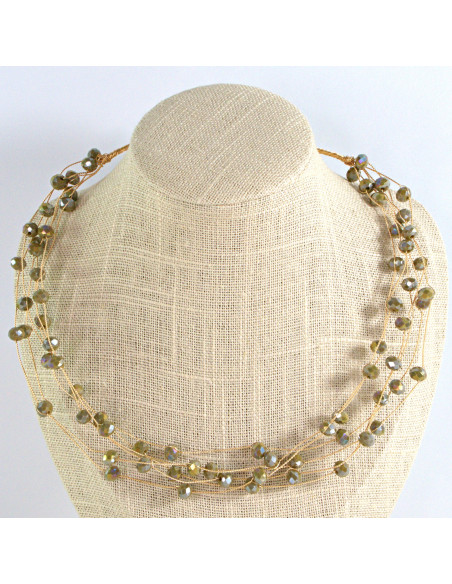 Naszyjnik czarny choker z koralikami Lolita Accessories Khaki Fluo