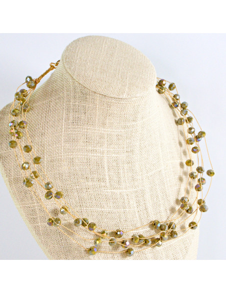 Naszyjnik czarny choker z koralikami Lolita Accessories Khaki Fluo