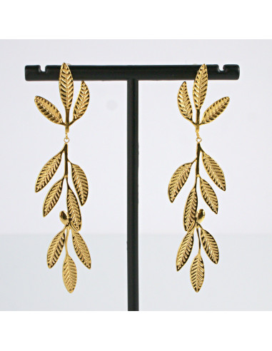 Kolczyki Złote Listki Maxi Długie stal...