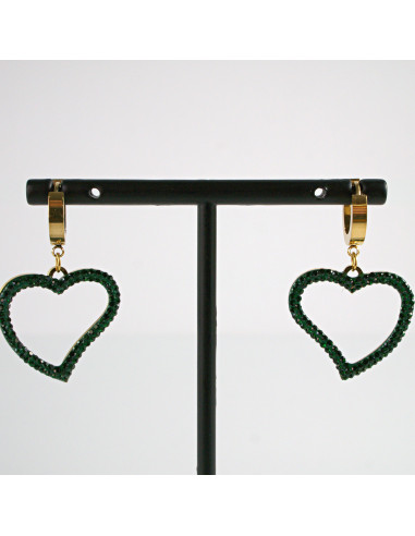 Kolczyki Zielone SERCE  stal chirurgiczna...