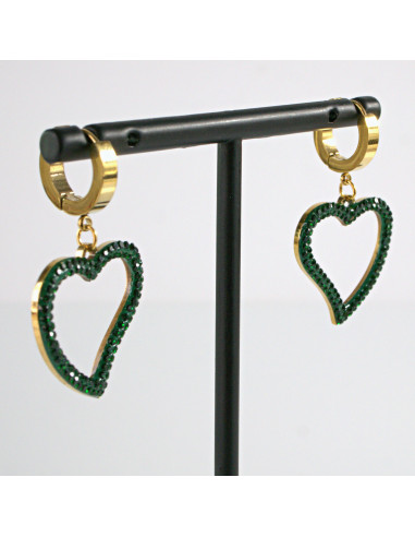 Kolczyki Zielone SERCE  stal chirurgiczna...