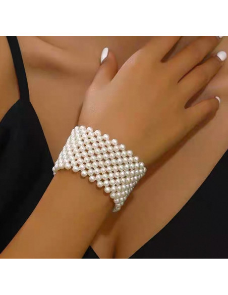 Szeroka 4 cm Bransoletka Perełki Perła Lolita Akcesoria