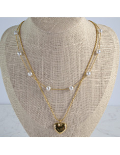 Naszyjnik podwójny ze stali chirurgicznej Złoty Złote Serce