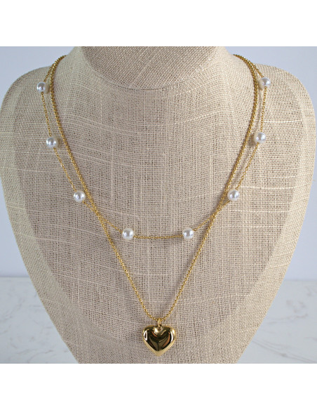 Naszyjnik podwójny ze stali chirurgicznej Złoty Złote Serce