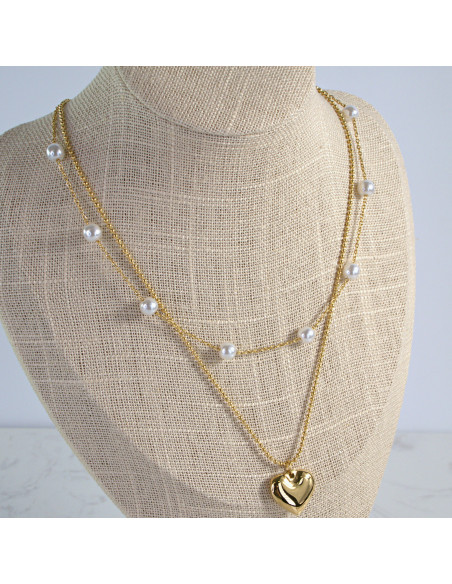 Naszyjnik podwójny ze stali chirurgicznej Złoty Złote Serce