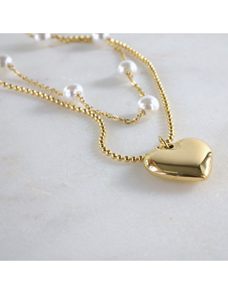 Naszyjnik podwójny ze stali chirurgicznej Złoty Złote Serce