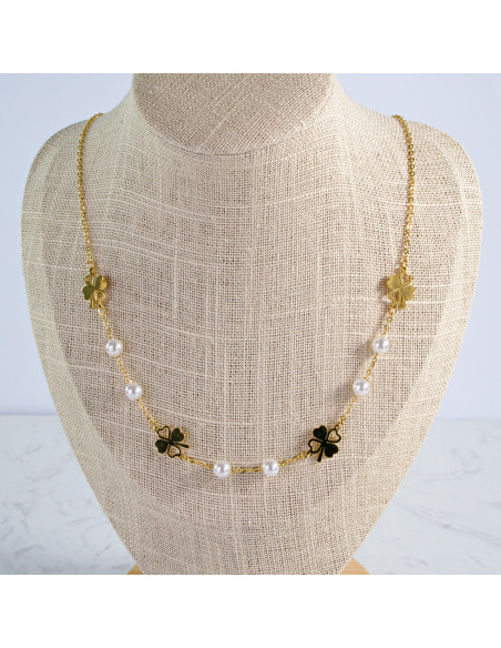 Naszyjnik stal chirurgiczna koniczynka z perlami Lolita Akcesoria