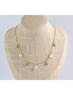 Naszyjnik stal chirurgiczna BOHO turkus  z perlami Lolita...