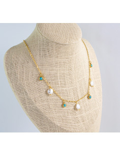 Naszyjnik stal chirurgiczna BOHO turkus  z perlami Lolita... 2