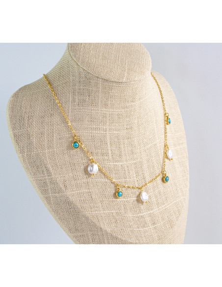 Naszyjnik stal chirurgiczna BOHO turkus  z perlami Lolita Akcesoria