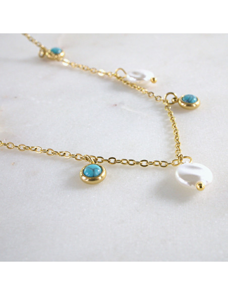 Naszyjnik stal chirurgiczna BOHO turkus  z perlami Lolita Akcesoria