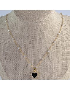 Naszyjnik stal chirurgiczna Dwustronne Serce z perłami... 2