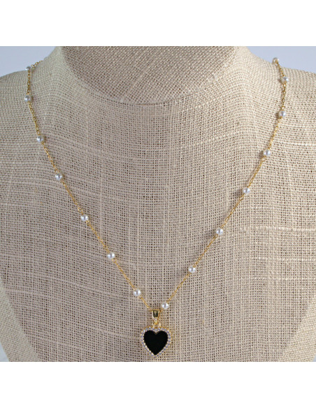 Naszyjnik stal chirurgiczna Dwustronne Serce z perłami Lolita Akcesoria