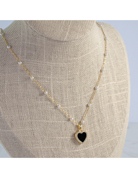 Naszyjnik stal chirurgiczna Dwustronne Serce z perłami Lolita Akcesoria