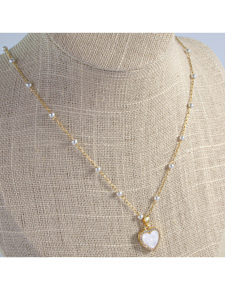 Naszyjnik stal chirurgiczna Dwustronne Serce z perłami Lolita Akcesoria