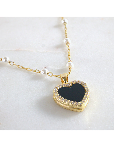 Naszyjnik stal chirurgiczna Dwustronne Serce z perłami Lolita Akcesoria