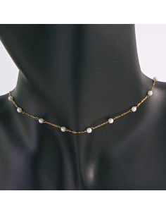 Naszyjnik stal chirurgiczna łańcuszek  z perłkami perła...