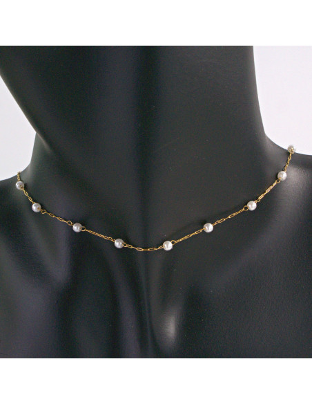 Naszyjnik stal chirurgiczna łańcuszek  z perłkami perła Lolita Akcesoria