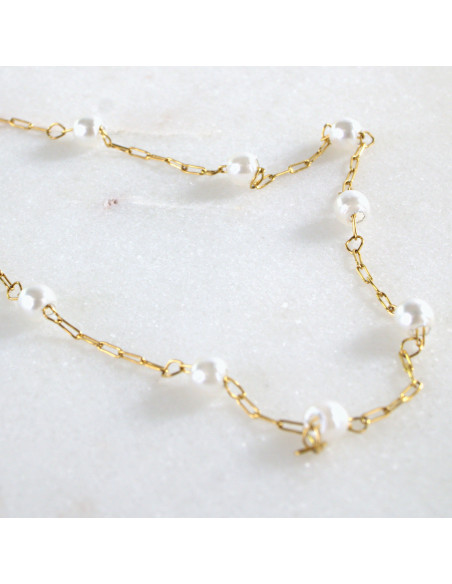 Naszyjnik stal chirurgiczna łańcuszek  z perłkami perła Lolita Akcesoria