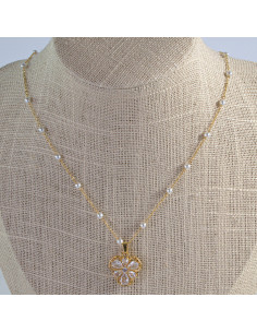 Naszyjnik stal chirurgiczna łańcuszek  z perłkami perła...