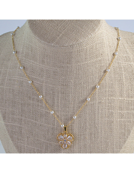 Naszyjnik stal chirurgiczna łańcuszek  z perłkami perła  Lolita Akcesoria